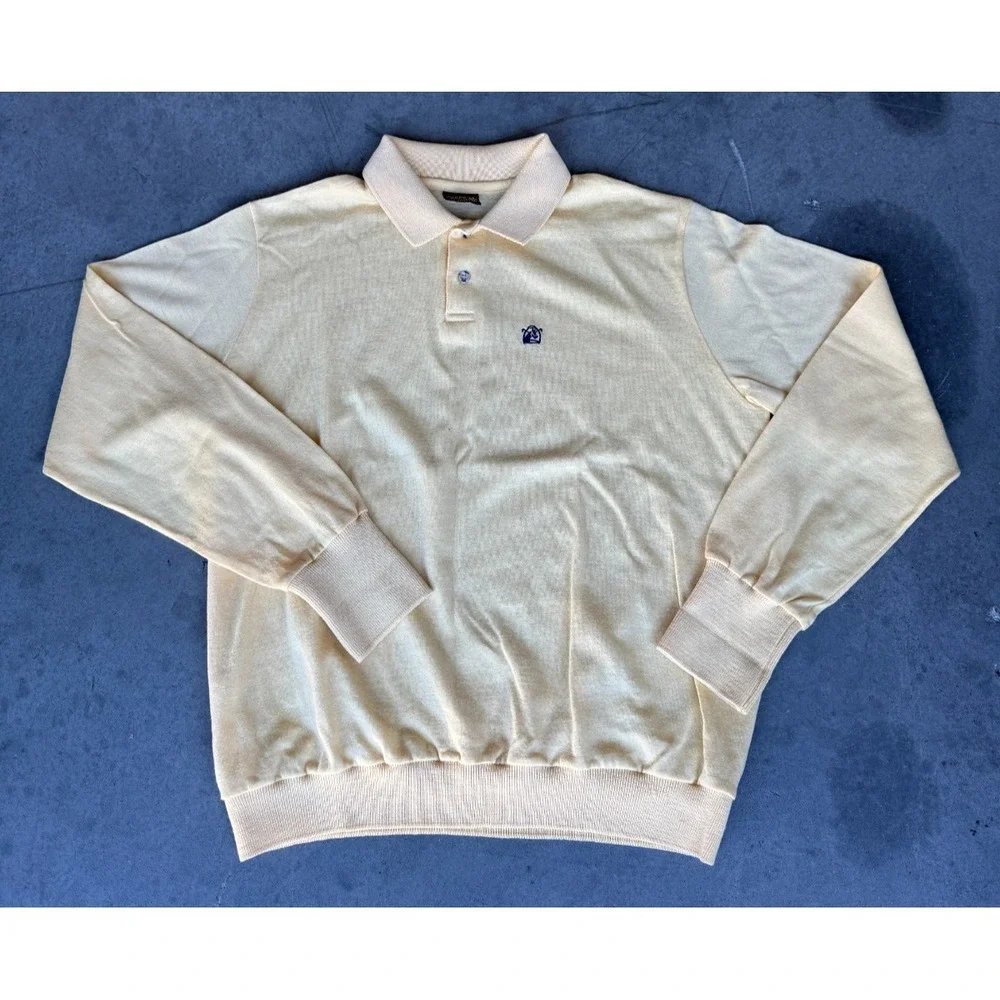 Vtg Mens Sz Large CHAPS by Ralph Lauren Yellow Long Sleeve Polo Shirt - Minor Fl